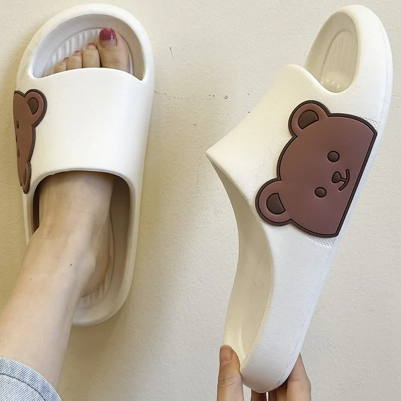 House Slippers Woman Summer Beach Slides Teddy Bear Indoor Kawai cute Non Slip Eva Sandals Home Men Male Ladies Shoes Female