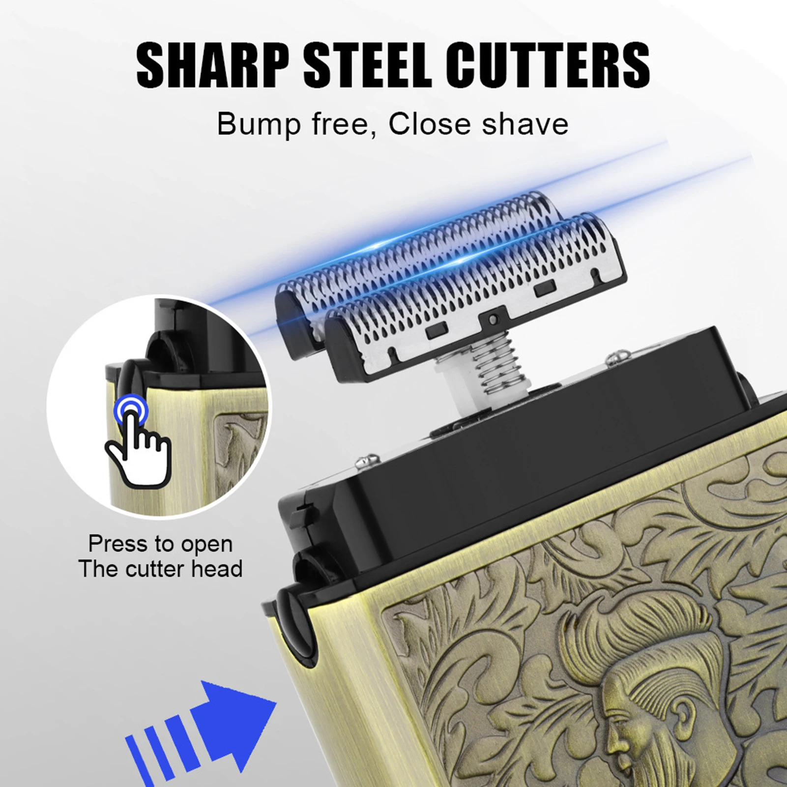 ماكينة حلاقة كلاسيكية للإغاثة 1200-2000 مللي أمبير في الساعة ماكينة حلاقة كهربائية عالية الطاقة للرجال محمولة بشحن USB ماكينة حلاقة ترددية قادين اللحية