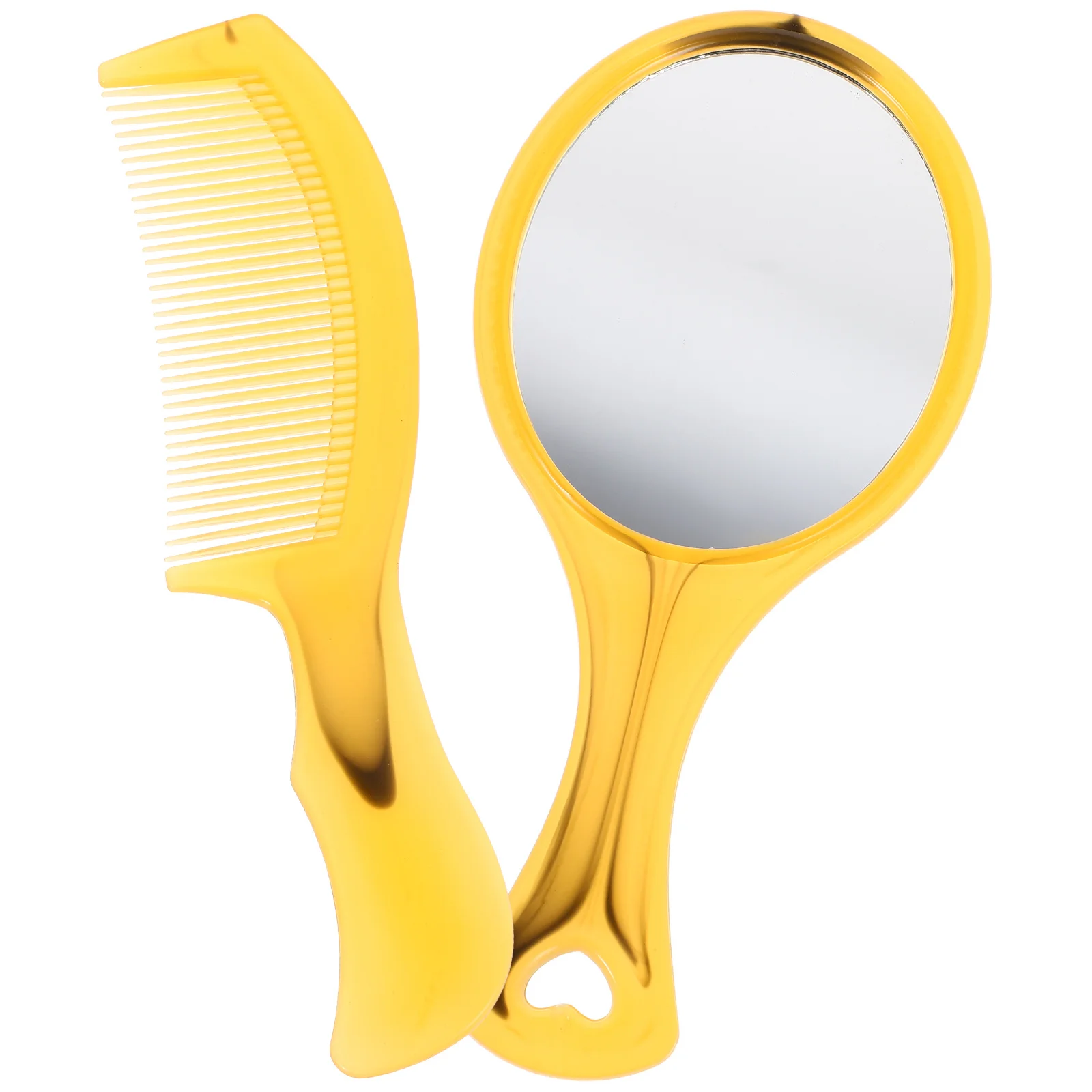 2Pcs Compact Portable Cowhide Mirror Comb Set Small Handheld Mirror Handle Makeup Hair Styling Travel Grooming