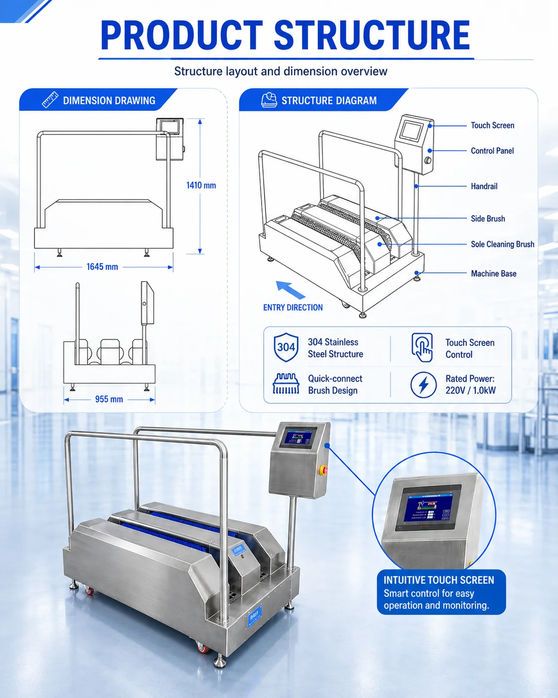 New 220V Electric Shoe Washing Machine Industrial Hygiene Station Pump Core Components for Restaurant Farm Workshop Entrance