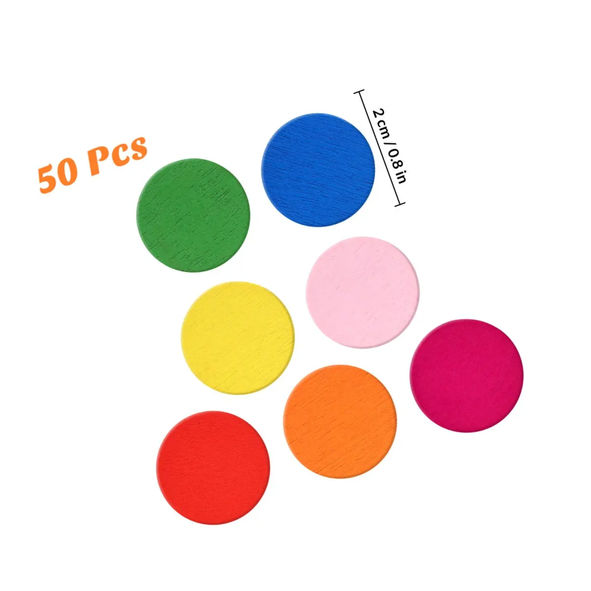50Pcs Round Wood Pieces Colorful Wooden Discs Educational Math Aids for Pupils Learning DIY Handwork Wood Piece Round