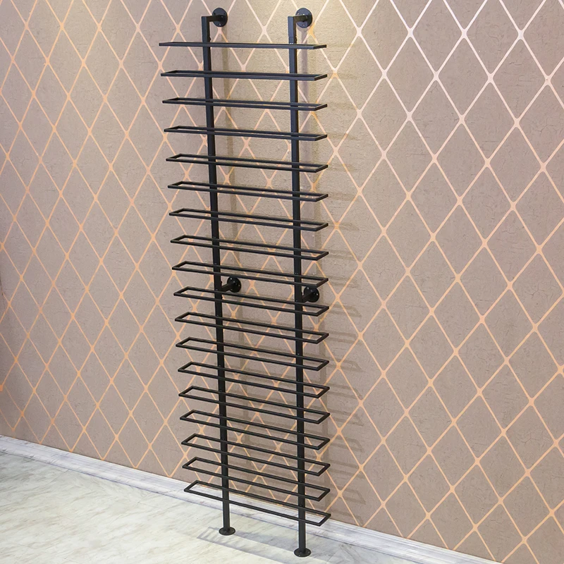 Modern minimalist style wall pillar wine rack iron material panel wooden home simple wine cellar design