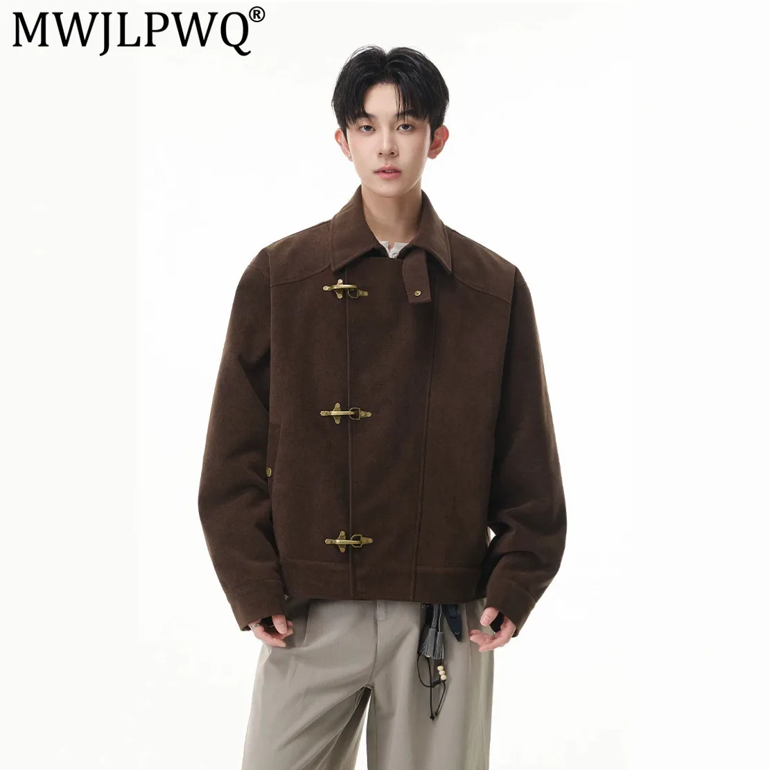 MWJLPWQ Retro Style Suede High-End Buckle Jacket Men's American Turn-Down Collar Short Detroit Coats For Men Spring Autumn 20911