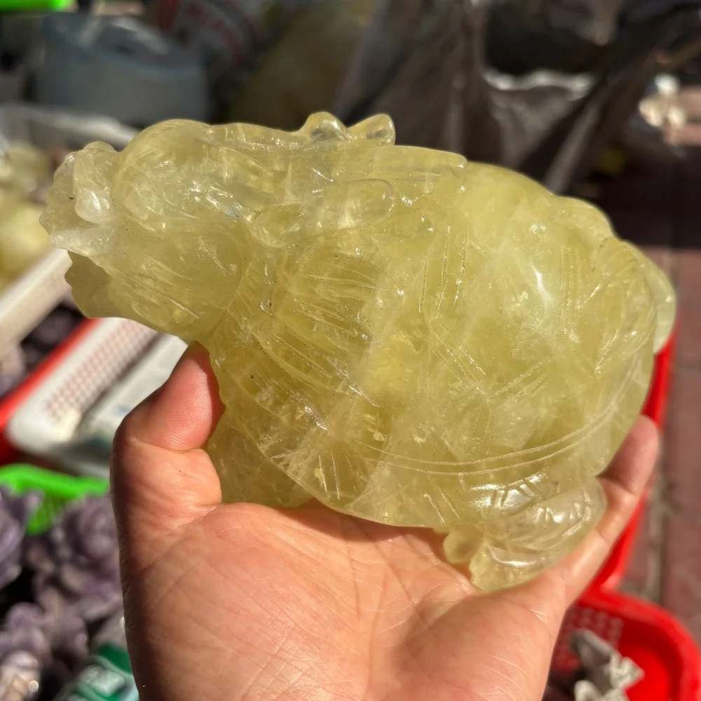 Natural Citrine Dragon Turtle Carving Reiki Healing Fengshui Home Decor Stress Relief Collectible Artwork for Gift