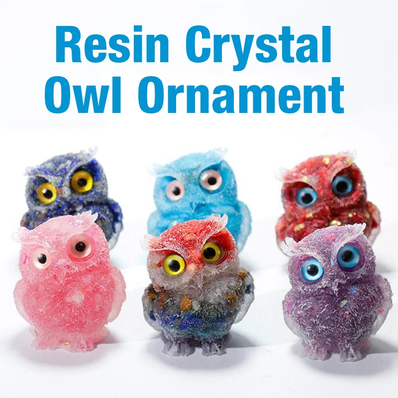 Natural Stone and Crystal Crushed Stone Owl Ornament Home Decor Mineral Stone Crafts Room Aquarium Decoration