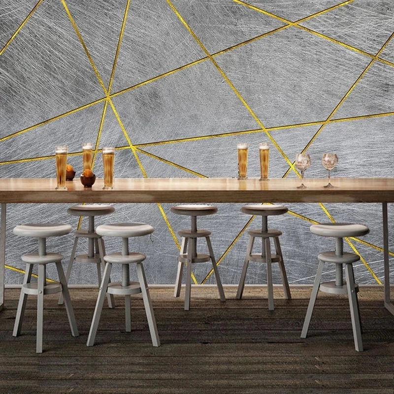 Customized Mural 3D Golden Line Grey Cement Geometric Wallpaper Bedroom Retro Abstract Living room sofa TV background restaurant