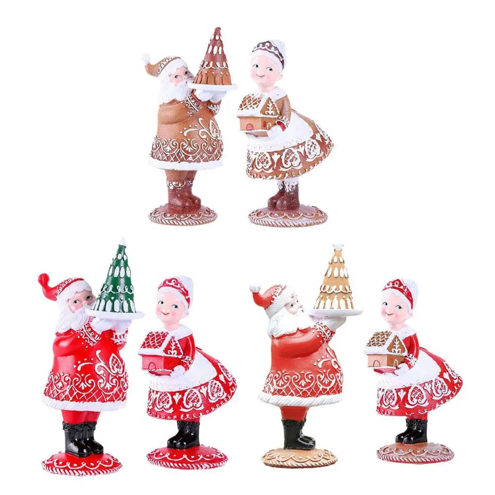 Resin Gingerbread Christmas Decor Santa and Mrs.Santa Christmas Figurines Vintage Christmas Decorations Chrismtas Table Decor