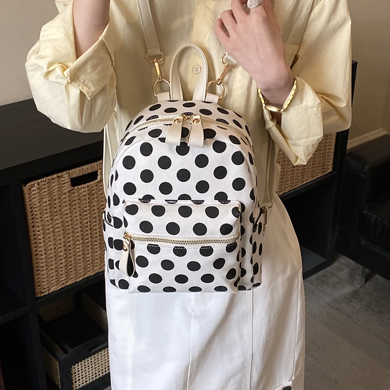 

Новый дизайн 2026: Японский стиль, нишевый рюкзак в горошек для женщин, мягкий, маленький, для повседневных поездок, модная сумка через плечо