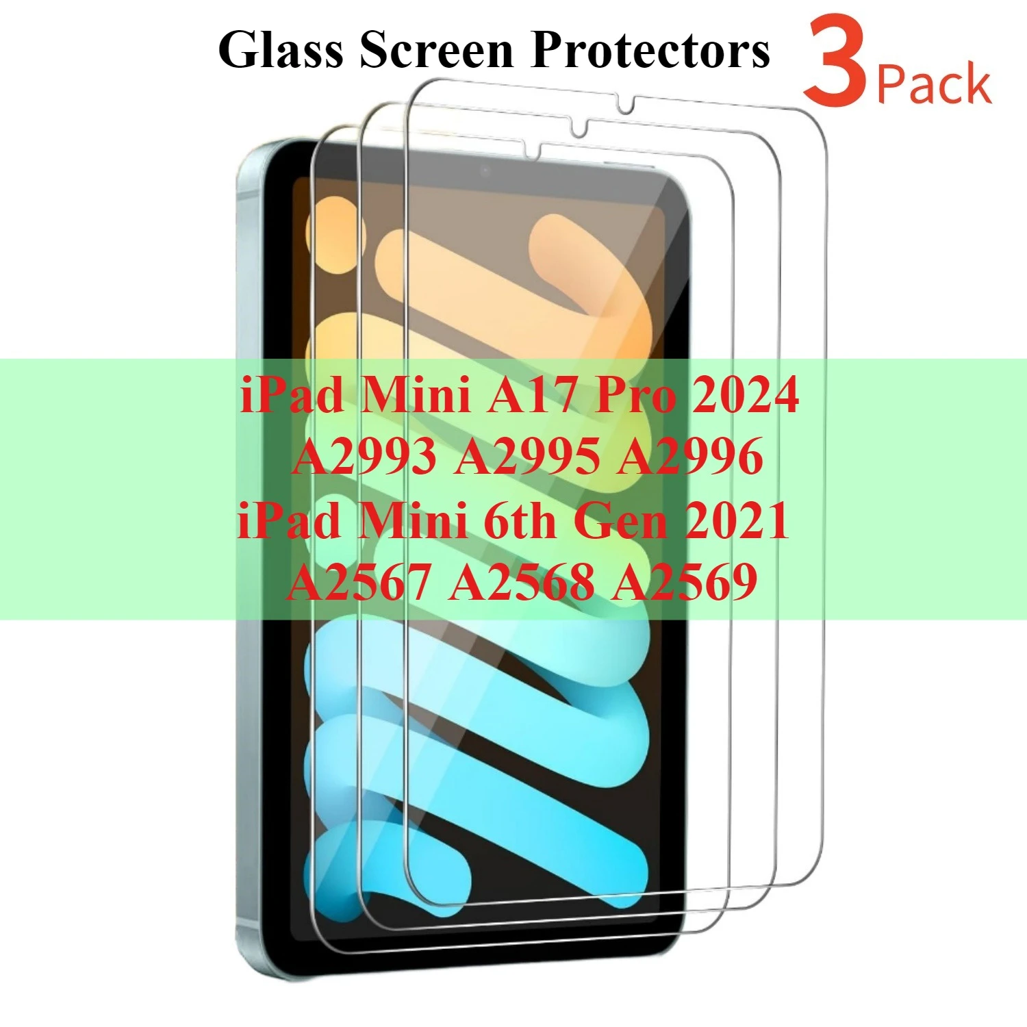 3 Pack Screen Protector for IPad Mini 7 (A17 Pro) Mini 6th/7th 8.3 Inch Tempered Glass Protectors for IPad Mini 5/4/3/2 7.9 Inch