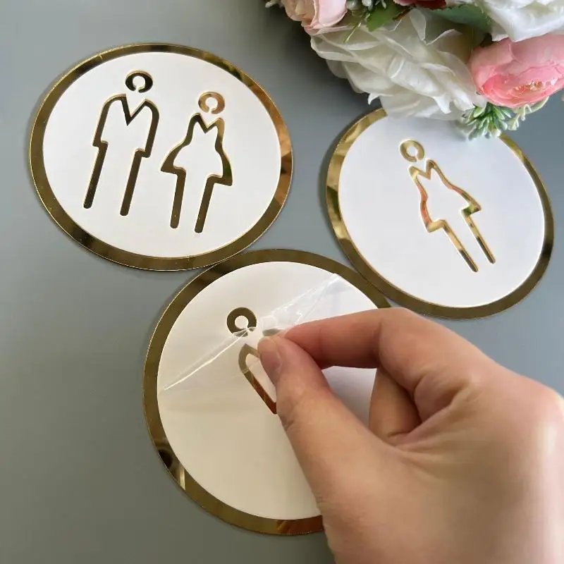 3D Acrylic Toilet Sign Self-Adhesive Men Women Bathroom Wall Sticker Modern Style for Apartment Hotel Restroom Decor