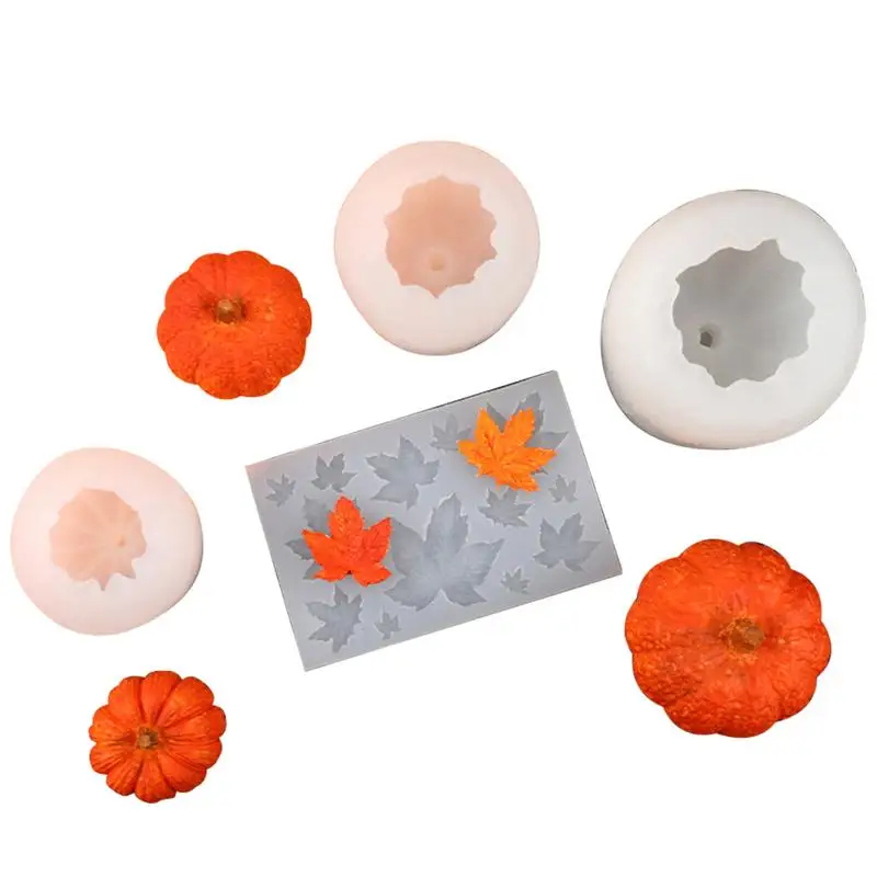 Pumpkin Silicone Molds 3D Pumpkin Maple Leaves Cookie Molds Candle Making Kit Fall Decor Making Accessories for Crafting Baking