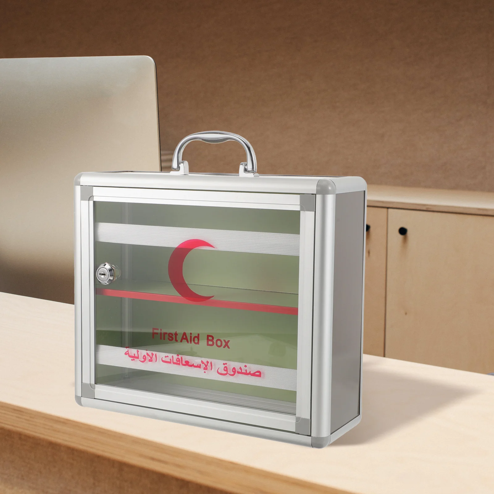 صندوق دواء الطوارئ مصنوع من سبائك الألومنيوم بسعة كبيرة محمول للإسعافات الأولية للمنزل والمكتب معلق على الحائط لتخزين الأدوية قابل للقفل #2