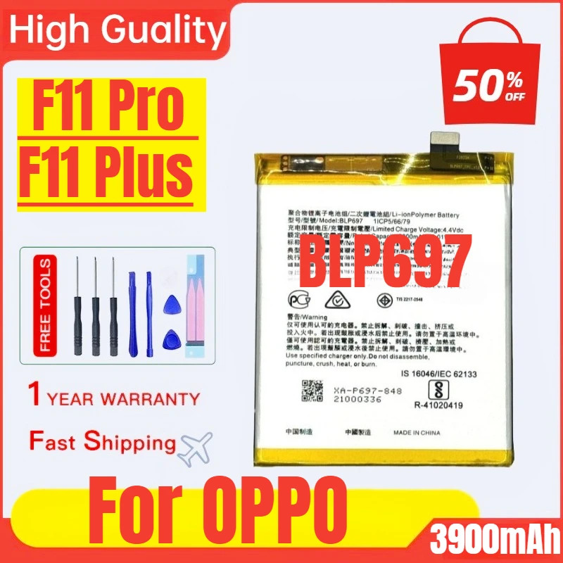 

BLP697 for OPPO F11 Pro /F11 Plus Mobile Phone Battery High Quality High Capacity Battery Replacement Bateria with Tools