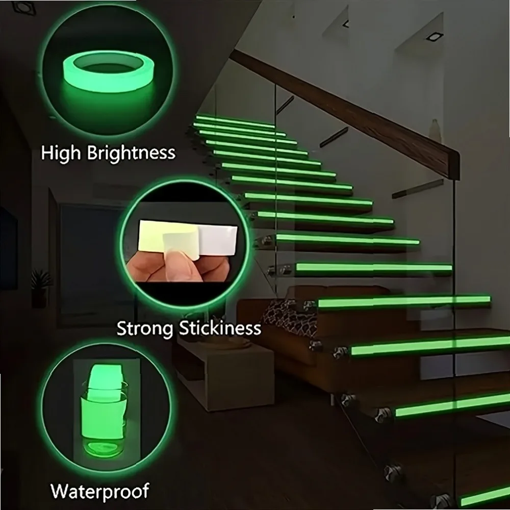 Glow in The Dark Tape 3 Rolls Mixed Sizes Waterproof Fluorescent Sticker for Fishing Rods Ropes Paint Stars Halloween