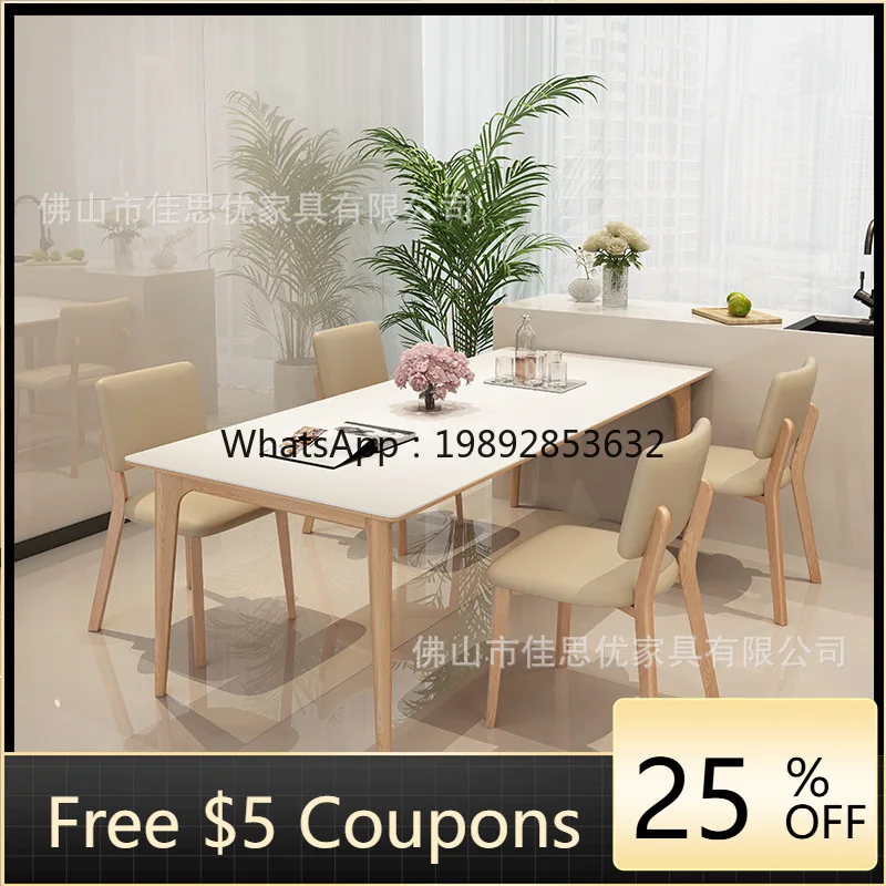 LYY Rock Slab Dining Table and Chair Set Rectangular Solid Wood Dining Table for Small Apartments 4-6 People Dining Table