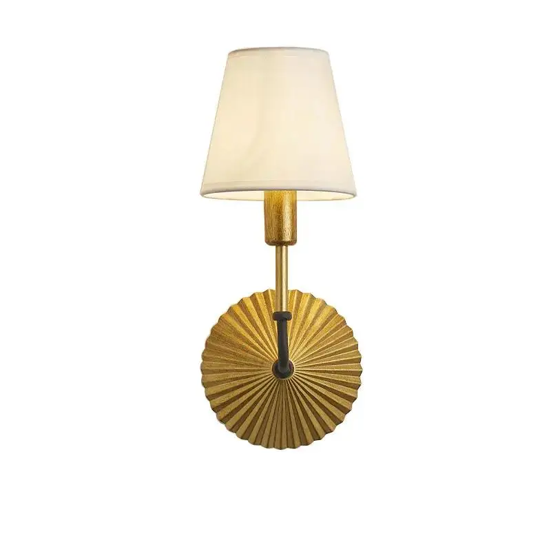

American Retro Gold Single Head Wall Lamp CreativeLiving Room Corridor Cloth Lamp Bedroom Bedside Lighting Wall Sconce