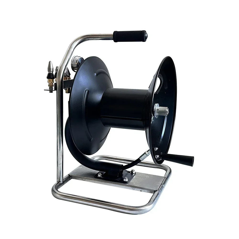 

200FT 5000 Hand Crank Heavy Duty Stainless Steel Hose Tube Reel Manual Pivoting Hose Reel for Power Washer Jet Wash