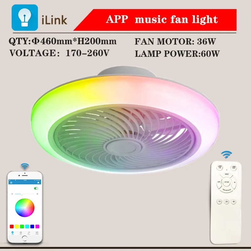 Imagem -05 - Magia Cor Quarto Fan Light Quarto de Casa Sala de Jantar Luz de Teto Led Smart App Bluetooth Música Lâmpada Invisível