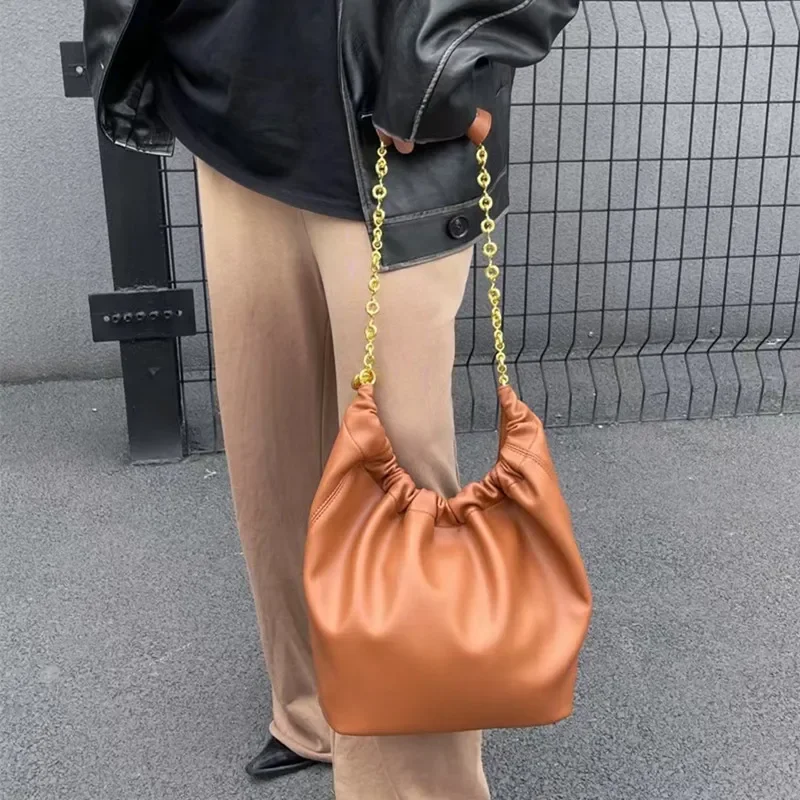 Fashion Leather Shoulder Bags for Women 2024 Winter New Tend Female Simple Soft Hobo Bag Lady Solid Color Handbags