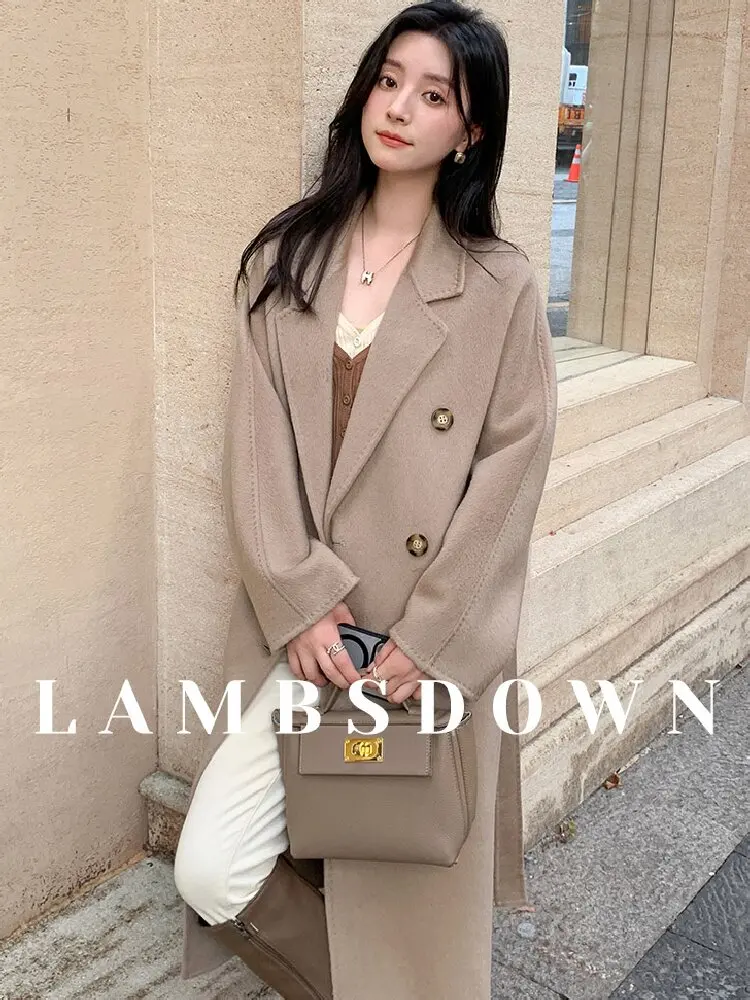 New women's woolen Coat for Autumn/Winter 2024 Lambsdown long double-breasted warm coat casual fashion trench coat