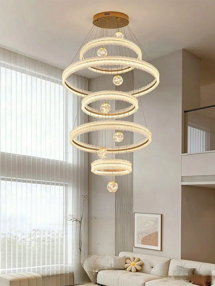 Modern style villa living room chandelier, double-story building suspended staircase light, indoor lighting fixtures