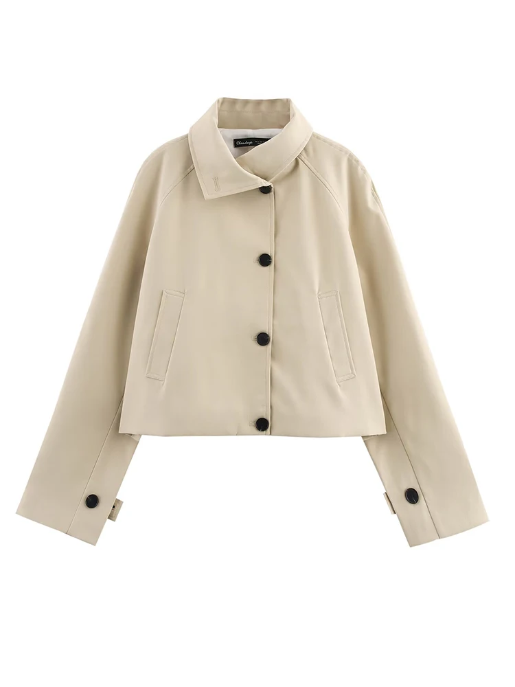

2025 Spring New Women's Clothing Fashionable Commuter Versatile Long Sleeve Lapel Button Short Windbreaker