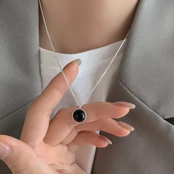 PANJBJ 925 Sterling Silver Onyx Necklace for Women Girl Concise Individuality Fashion Jewelry Birthday Gift Dropshipping