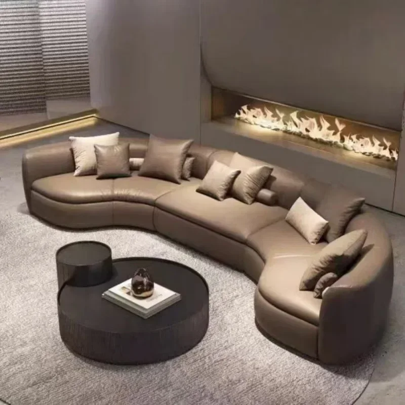 Leather sofa office new Chinese semi-round antique U-shaped light luxury sofa