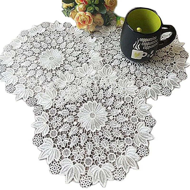 NEW round Lace flower embroidery placemat kitchen wedding Christmas table place mat cloth doily Table decoration and accessories