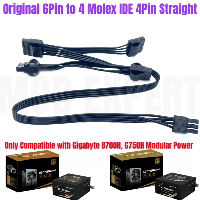 

6Pin to 4x Molex 4Pin PATA Perif IDE Power Cable for Gigabyte GP-B700H 700W, for GP-G750H 750W Modular Power, Flat Cable 18AWG