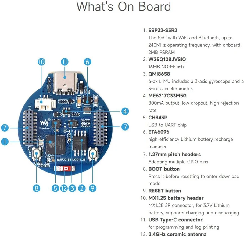 Waveshare ESP32-S3 مجلس التنمية 1.28 بوصة IPS شاشة LCD مستديرة 240 × 240 دقة GC9A01 عرض سائق رقاقة مع علبة معدنية باستخدام الحاسب الآلي #6