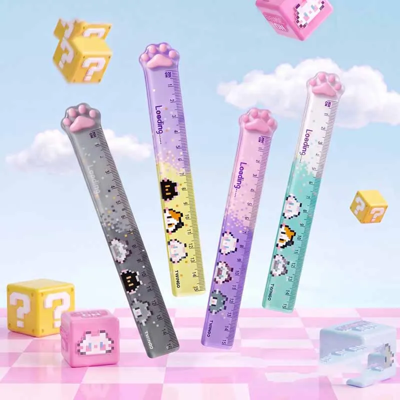 36pcs/lot Cartoon Pixel Cat Paw Ruler Cute Bookmark Measuring Drawing Tool Promotional Gift School Supplies