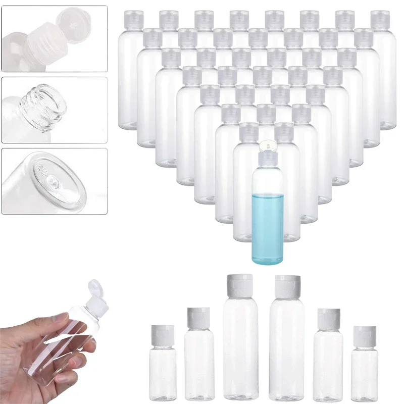 100Pcs 5/10/20/30/50/60/100ml Empty Clear Plastic Squeezable Bottles W/ Flip Caps For Travel Shampoo Body Lotions Mini Container