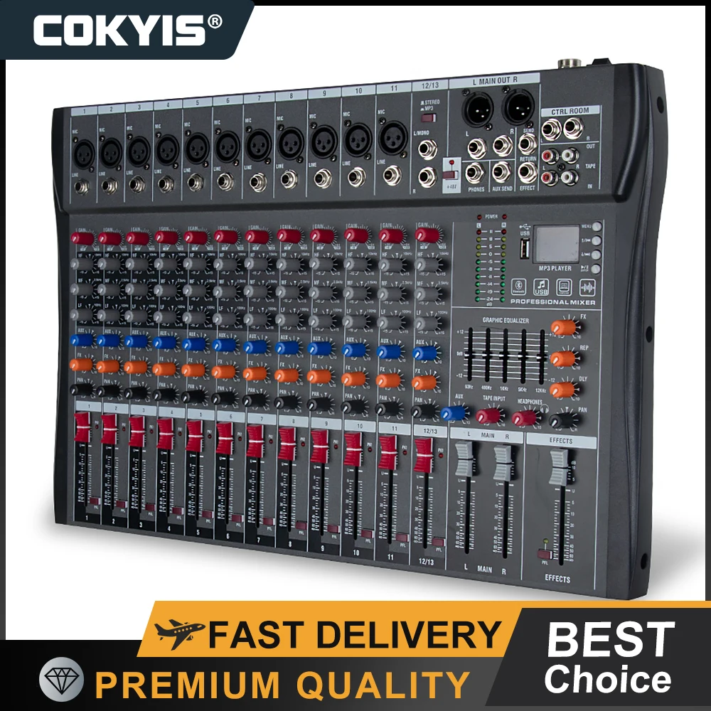 

12 Channel Mixer with equalizer, Bluetooth, USB playback device, mixer, 48V power supply, PC recording Professional 8 channel