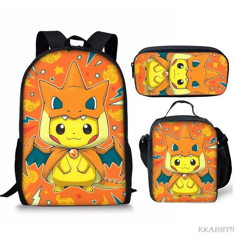 Pokemon Pikachu Schoolbags Set Anime 3D Printed Teenager Girls Boys Mochilas for Children Students School Bagpack