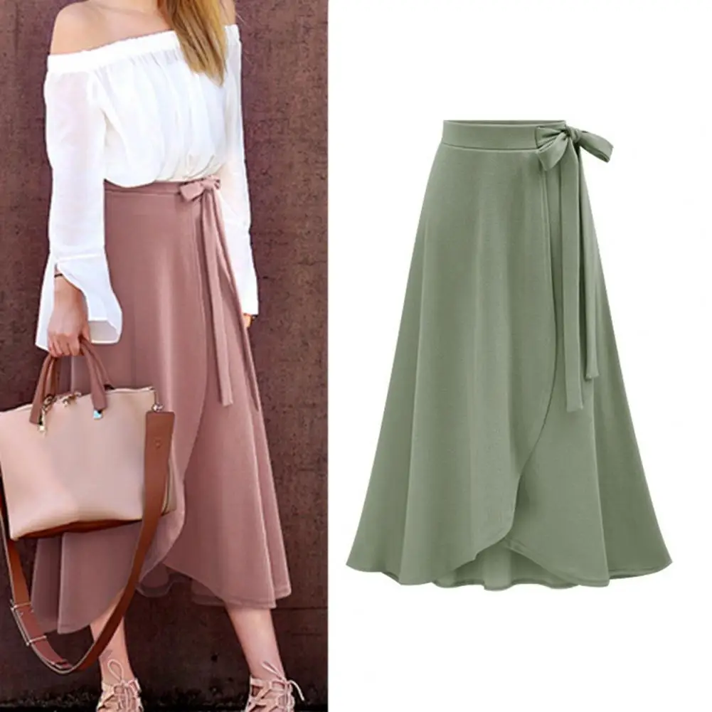 

Long Skirt Summer Maxi Skirt Elegant Comfortable Casual Solid Color Slit Large Hem Skirt