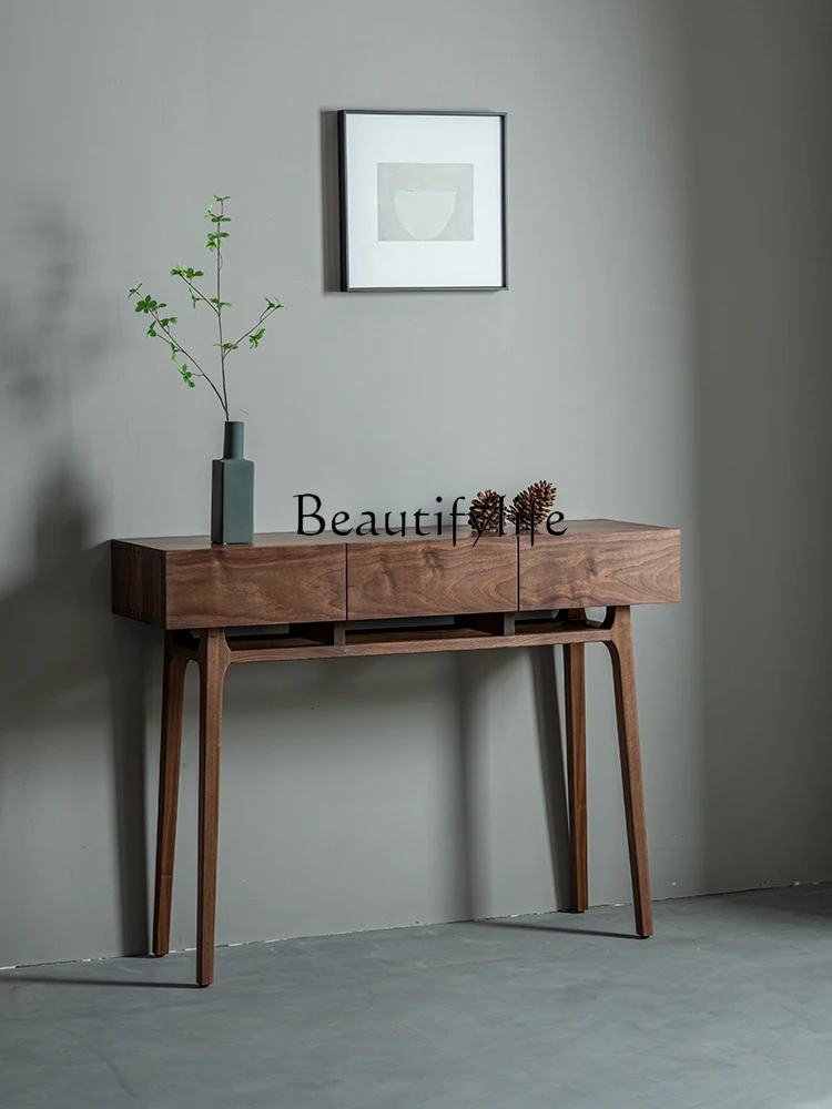 

North America Black Walnut Wood Entrance Table Simple Solid Wood Altar Nordic Small Apartment Log a Long Narrow Table