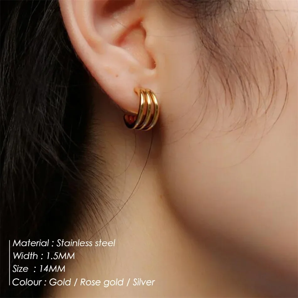 2024 New Fashion Jewelry Elegant Needle Hoop Earrings Three Row Simply Design Classic Vintage Metallic Earrings For Women Gifts