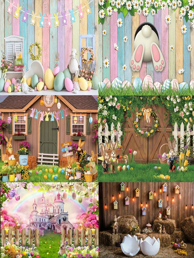 Ostern Thema Frühling grünes Gras Blumen Garten Kaninchen Hasen Eier Baby party Vinyl Hintergrund Kinderzimmer Dekor liefert