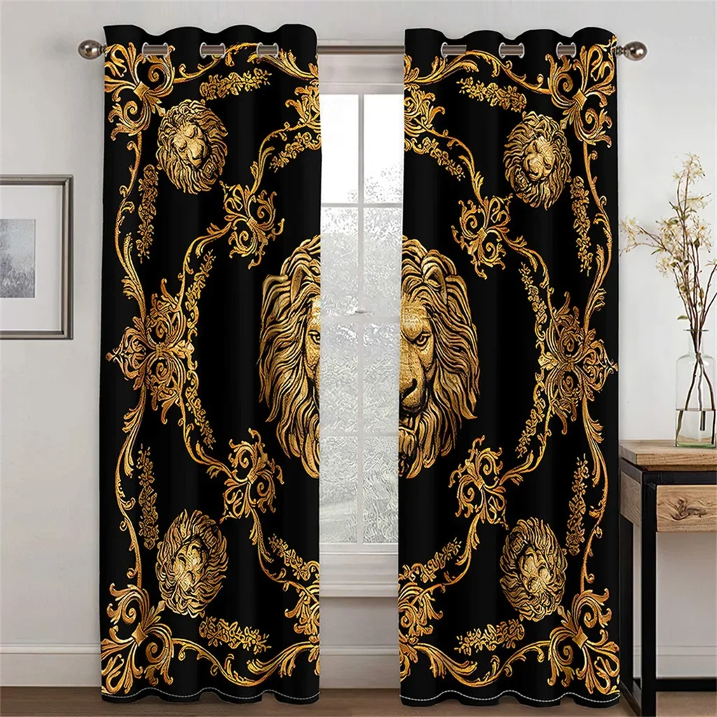 Modern Baroque Black Brands Lion Designer Luxury Free Shipping Thin 2 Pieces Curtains for Living Room Bedroom Window Drape Decor