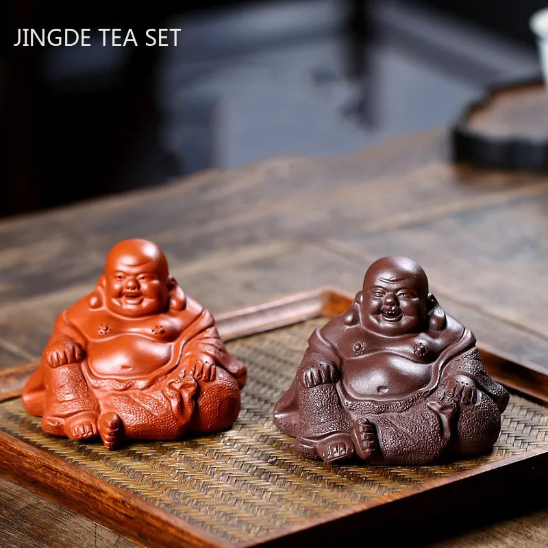 1PCS Yixing Purple Clay Tea Pet Character Buddha Statue Ornaments Handmade Tea Figurine Crafts Boutique Tea Set Decoration