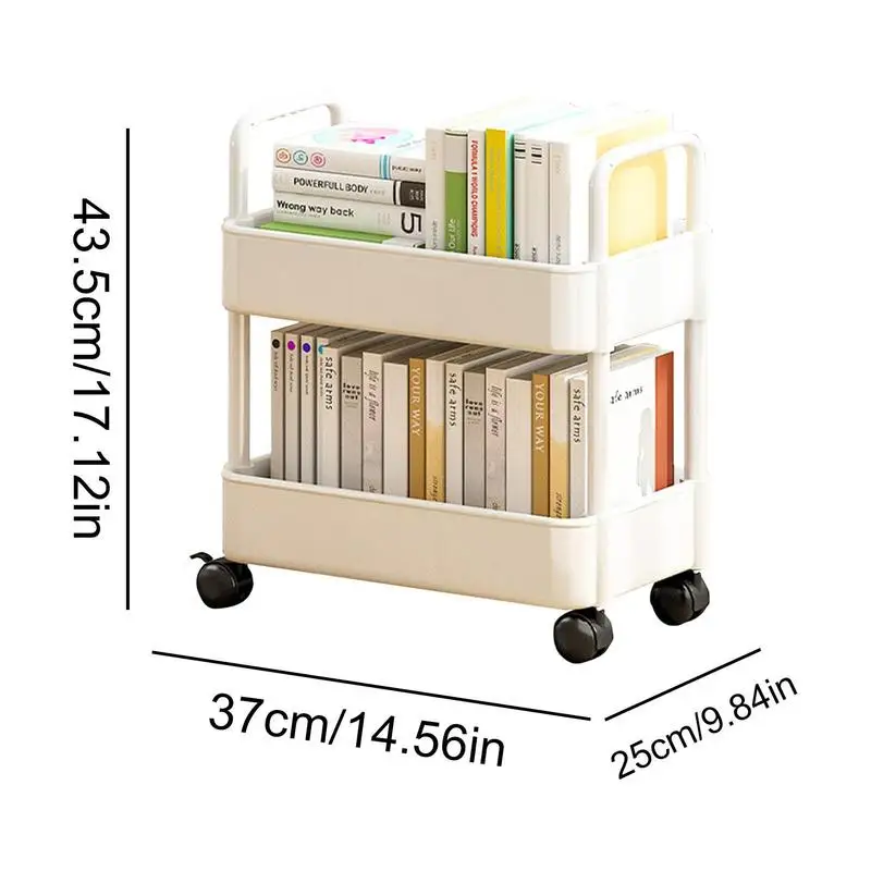 Shelf Floor Standing 2 Tier Book Organizer Multifunctional Movable Bookshelf Cart Snacks Storage Shelf Portable Bookshelf Cart