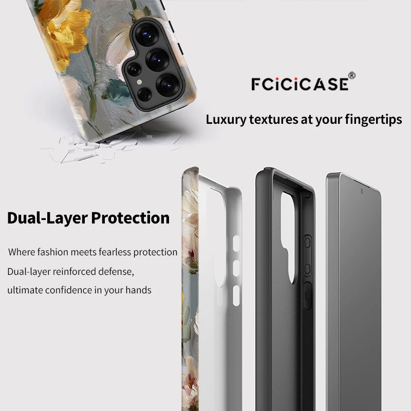 Fcicicase Fashion Oil Painting Case For Samsung Galaxy S24 Plus S25 Ultra S20 FE S23+ S 23 Dual Layer Protective Back Capa