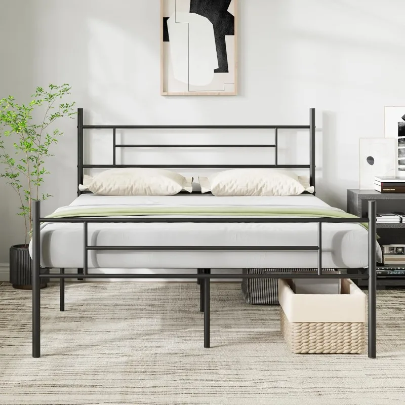 

Metal Queen Bed Frame with Headboard and Footboard, 14 Inch Platform Bed Frame with Storage No Box Spring Needed