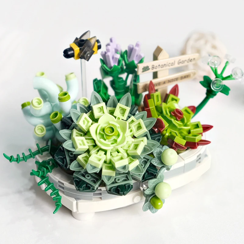 Mini Bouquet Building Blocks Flowers Succulent Cherry Blossom Bonsai 3D Model Home Decoration Children's Assembly Toy Girl Gift