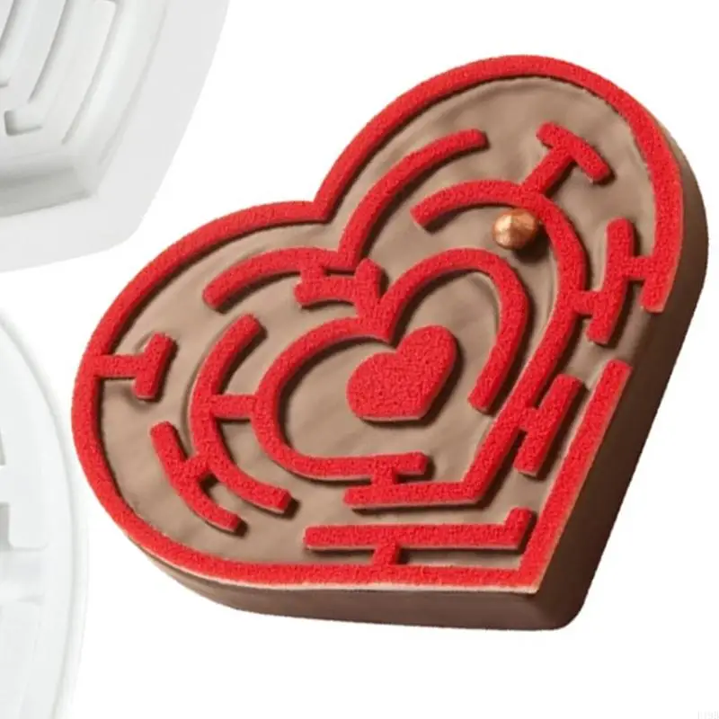 F19B Maze Heart Silicone Molds Fondant Chocolate Molds Holiday Baking Decorating Tool Making Mousses Cake Molds Enduring