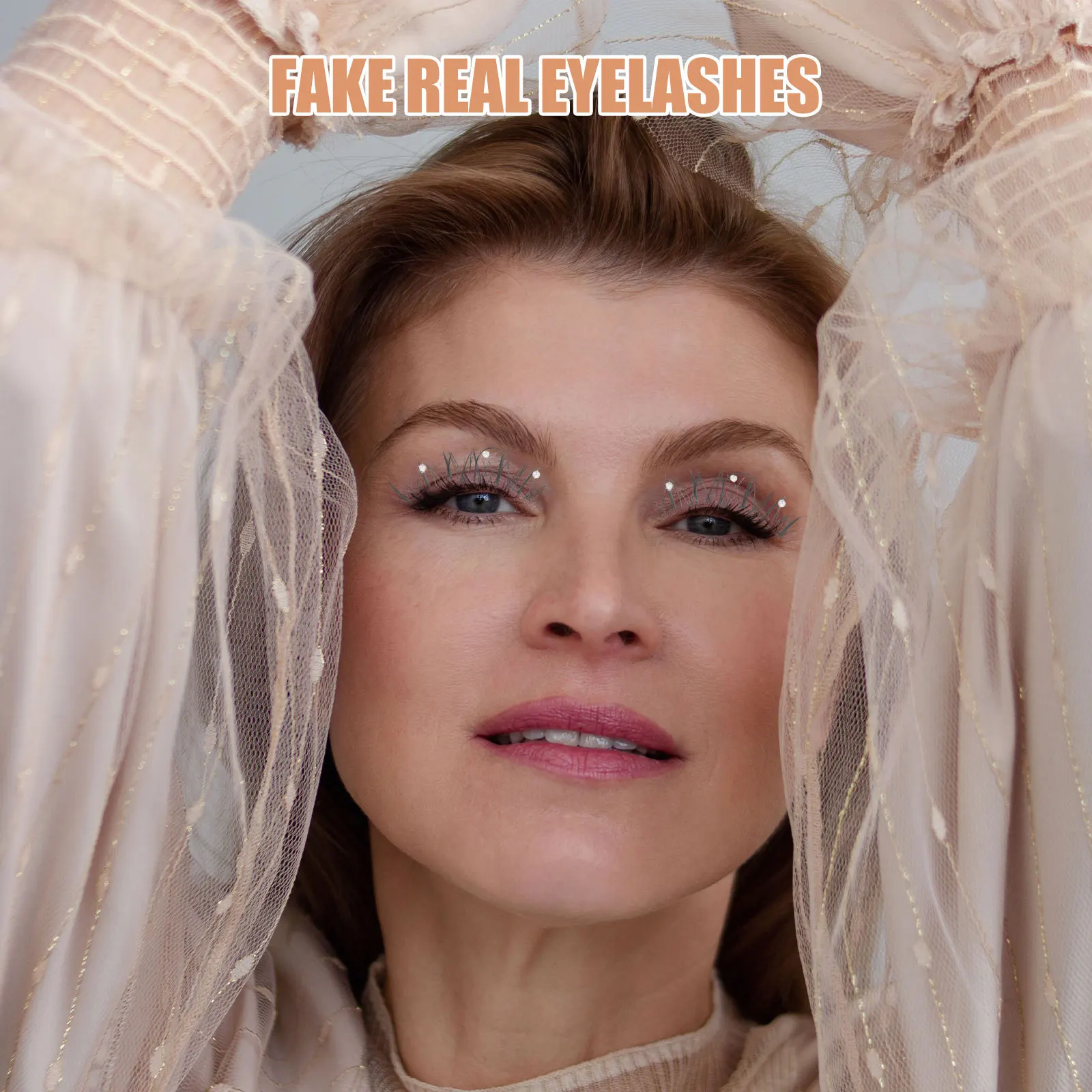 

Manga Faux Pearl Eyelashes Natural Curly Dramatic Fake Lashes for Cosplay Parties Stage Performances Long Sparkly Costume Lashes