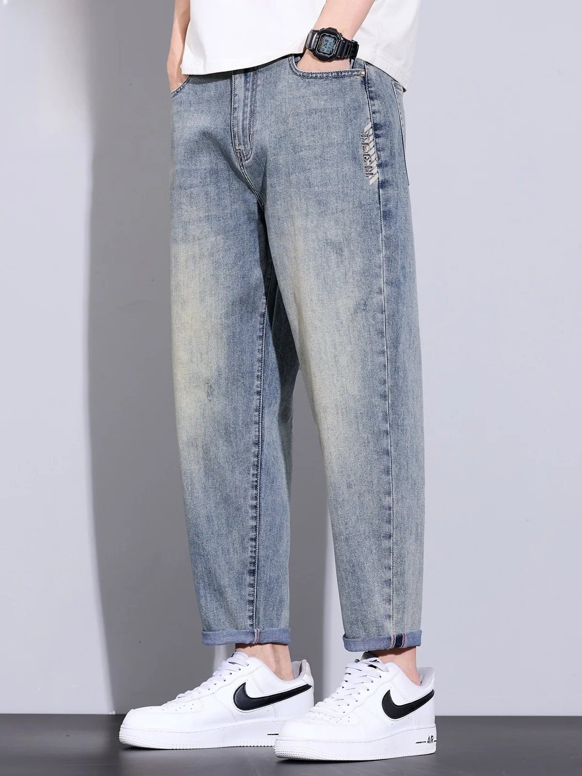 

Men's Straight Leg Jeans Lenzing Lyocell Casual Vintage Long Trousers mid Waist Waed Cotton Polyester Blend