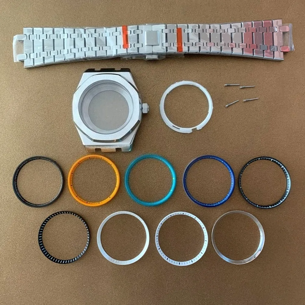 

41mm NH35 Case Stainless Steel Band Inner Shadow Circle Sapphire Glass Watch Parts Set for AP Royal Oak NH36 Movement DIY NEW