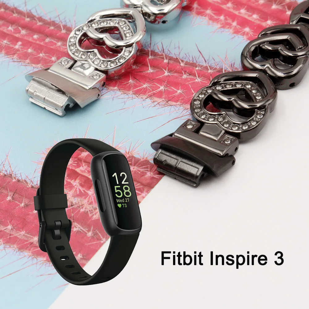 Inspire3 Accessories Bracelet for Fitbit Inspire 3 Band Bling Jewelry Women Metal Wristband Adjustable Replacement Strap Dressy